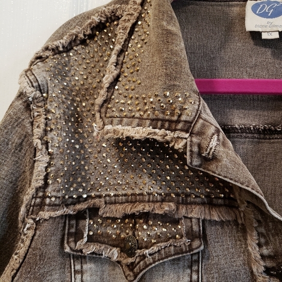 DG2 by Diane Gilman brown denim jacket with bling - Picture 5 of 11